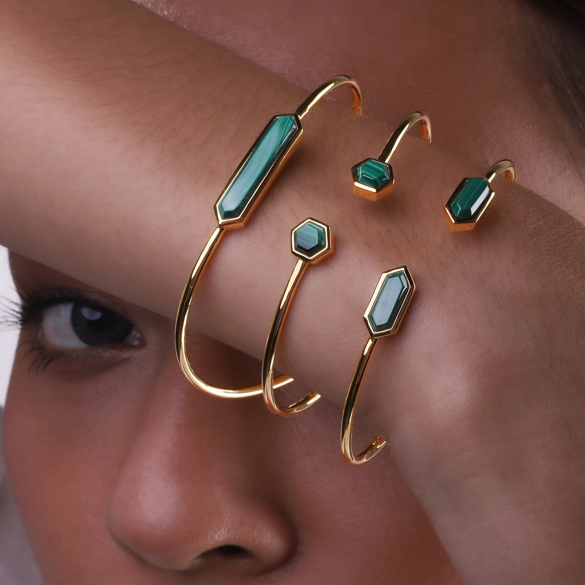 Geometric Prism Malachite Bangle in Gold Plated Silver sold by Gemondo Jewellery product image thumbnail 2