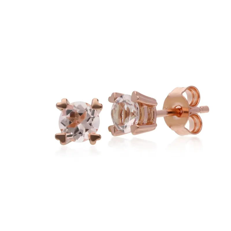 Classic Round Morganite Heart Claw Set Stud Earrings in 9ct Rose Gold sold by Gemondo Jewellery