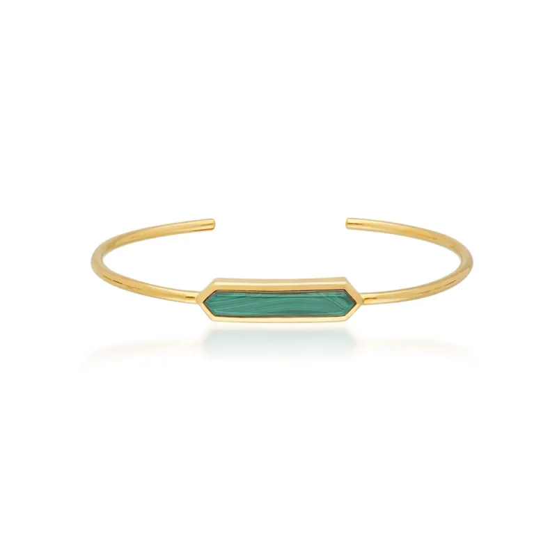 Geometric Prism Malachite Bangle in Gold Plated Silver sold by Gemondo Jewellery