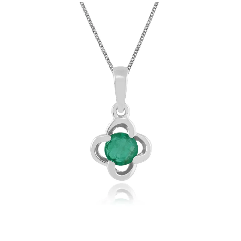 Floral Round Emerald & Diamond Halo Pendant in 9ct White Gold sold by Gemondo Jewellery