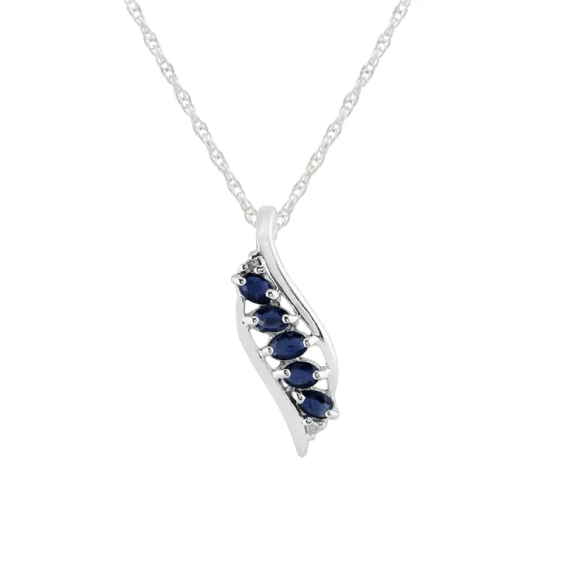 Modern Oval Sapphire & Diamond Leaf Pendant in 925 Sterling Silver sold by Gemondo Jewellery