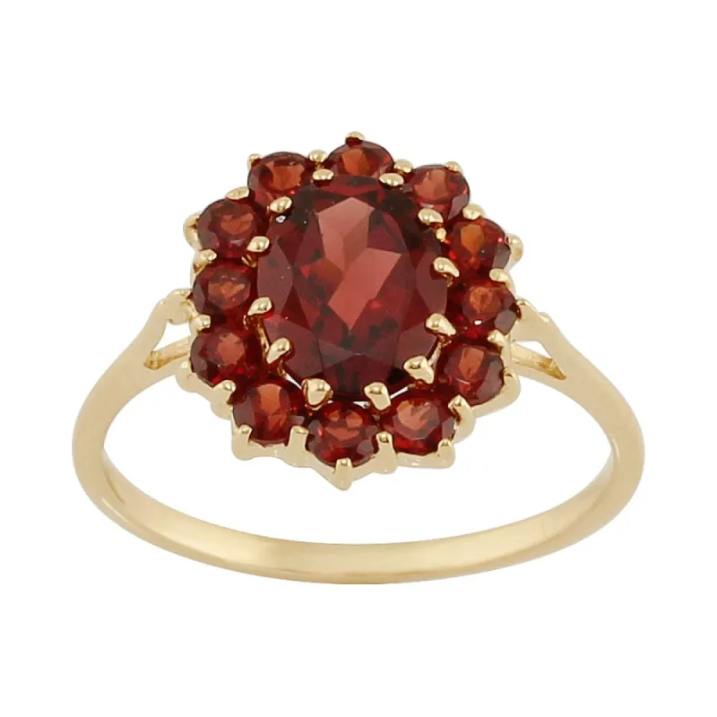 Classic Oval Garnet Cluster Ring in 9ct Yellow Gold sold by Gemondo Jewellery