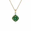 Classic Round Emerald & Diamond Square Cluster Stud Earrings & Pendant Set in 9ct Yellow Gold sold by Gemondo Jewellery