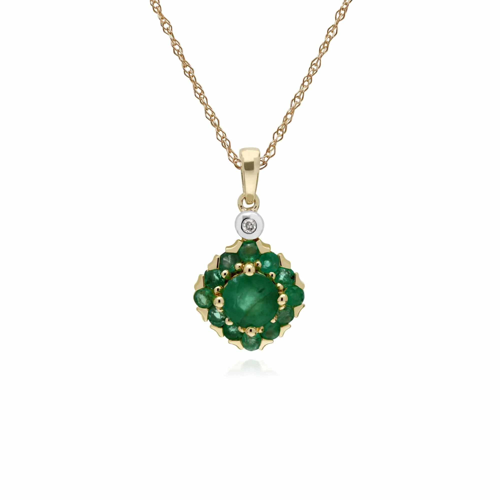 Classic Round Emerald & Diamond Square Cluster Stud Earrings & Pendant Set in 9ct Yellow Gold sold by Gemondo Jewellery product image thumbnail 3