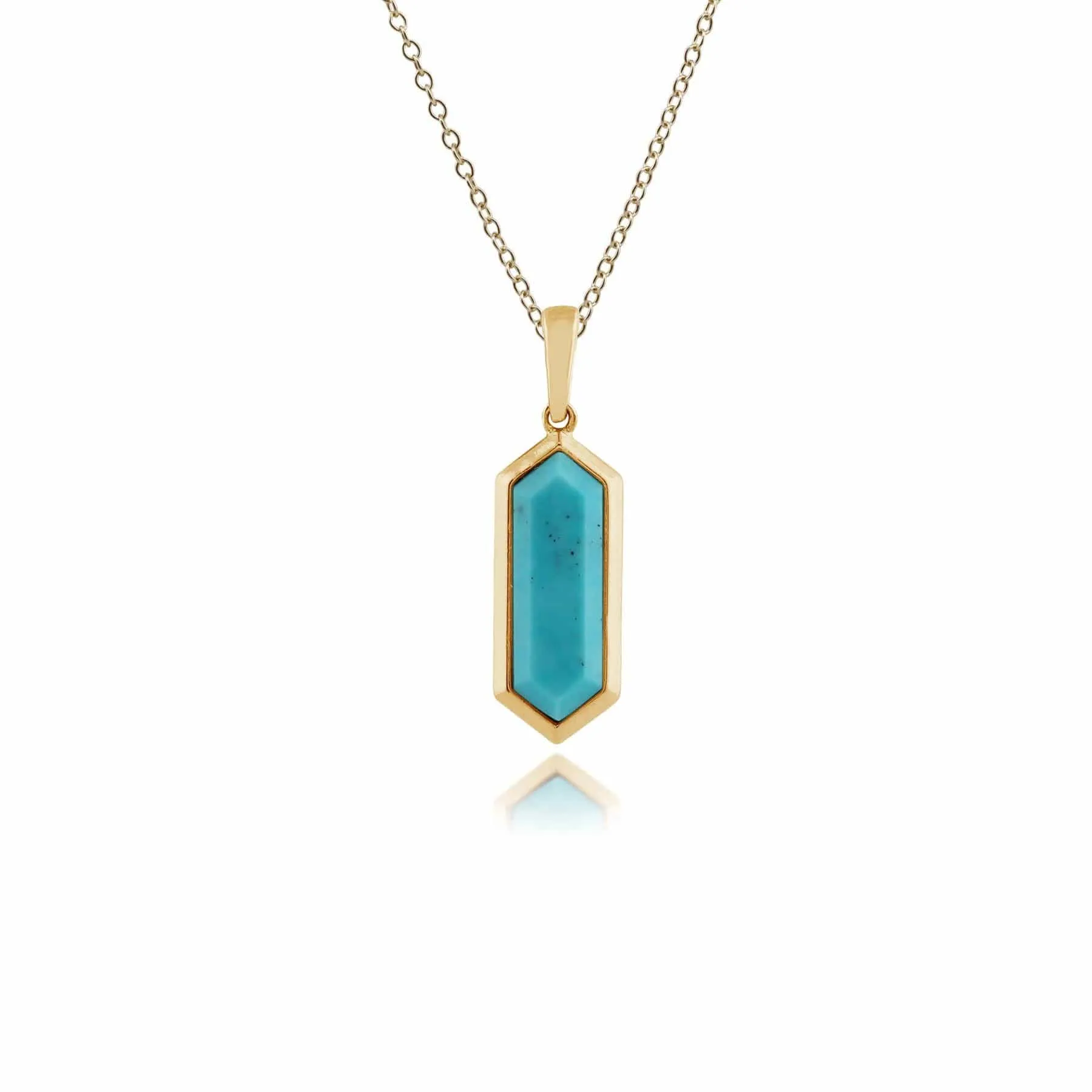 Geometric Hexagon Turquoise Prism Drop Pendant in Gold Plated Silver sold by Gemondo Jewellery