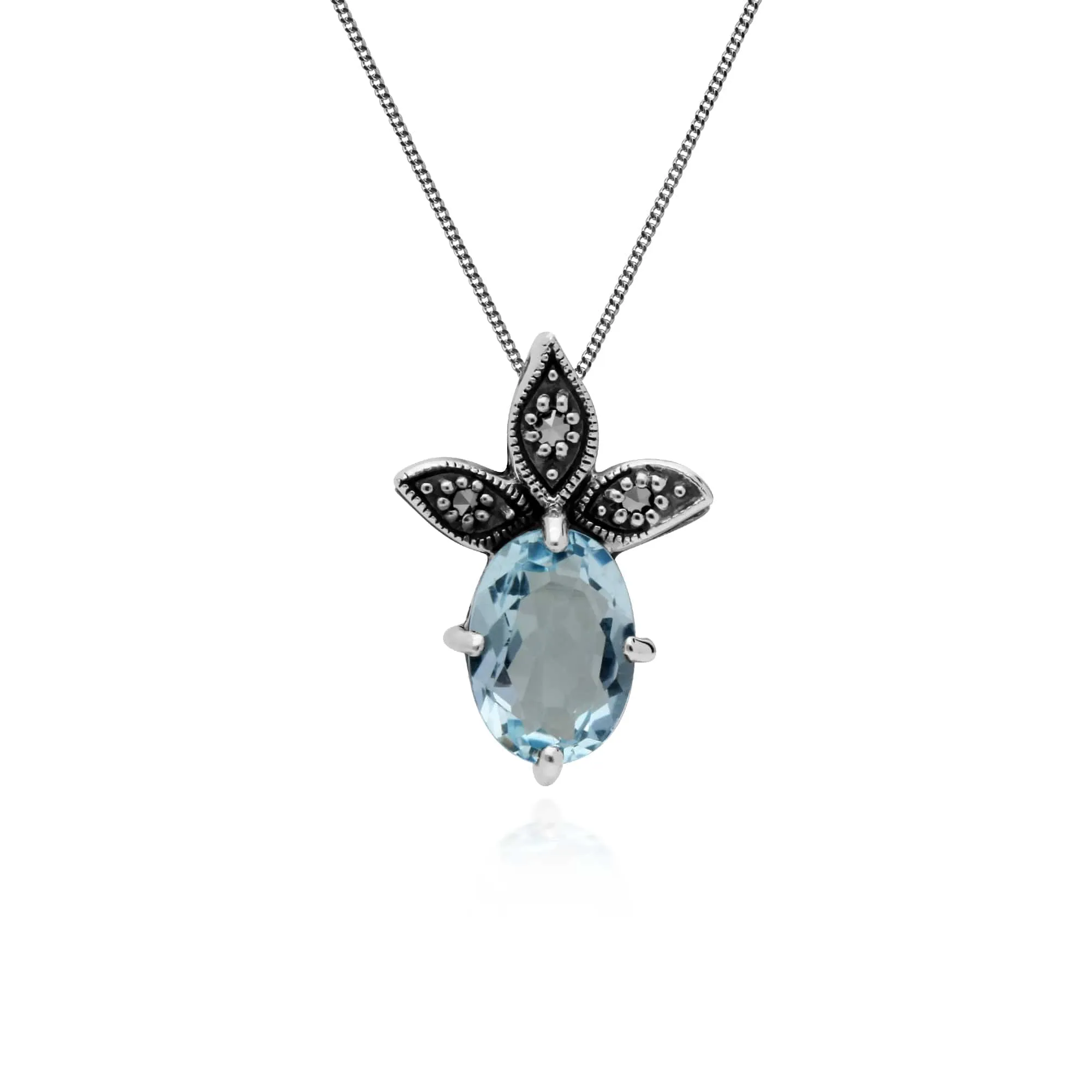 Gemondo Sterling Silver Blue Topaz & Marcasite November Pendant on 45cm Chain sold by Gemondo Jewellery