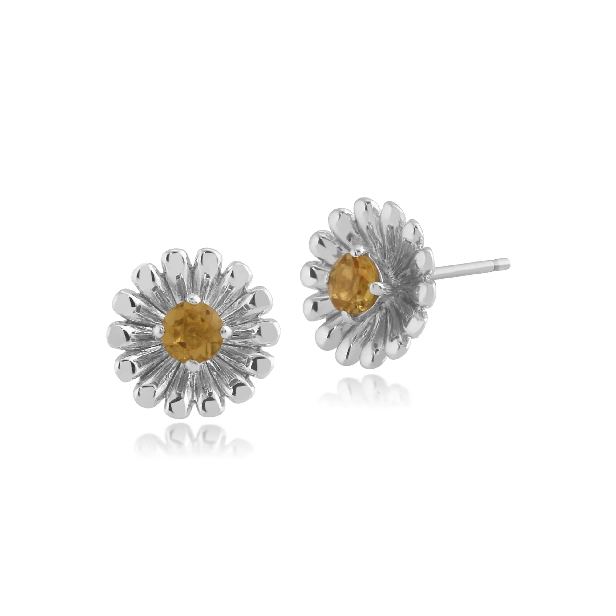 Floral Round Citrine Daisy Flower Stud Earrings & Bracelet Set in 925 Sterling Silver sold by Gemondo Jewellery product image thumbnail 2