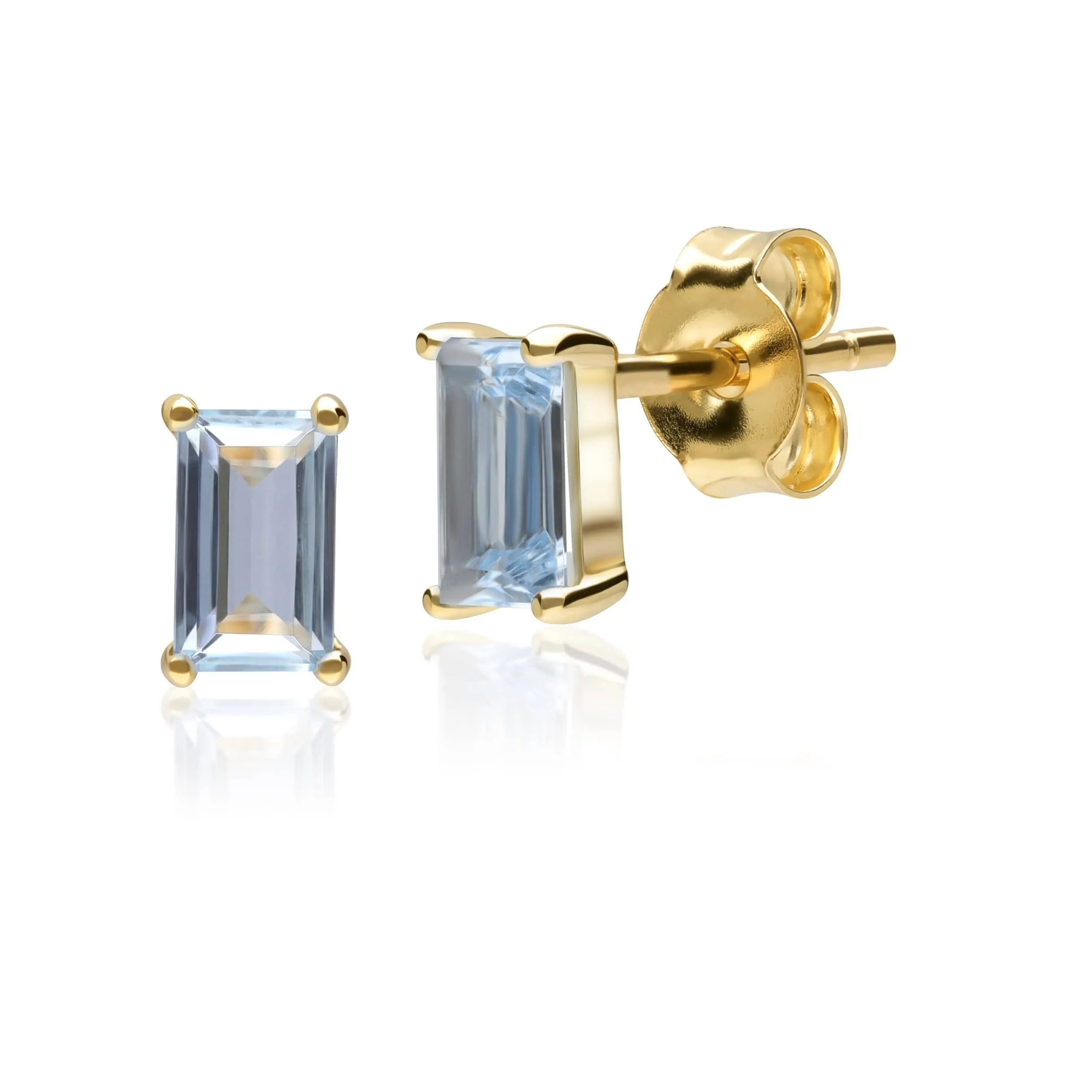 Classic Round Blue Topaz Single Stone Baguette Stud Earrings & Necklace Set in 9ct Yellow Gold sold by Gemondo Jewellery product image thumbnail 2