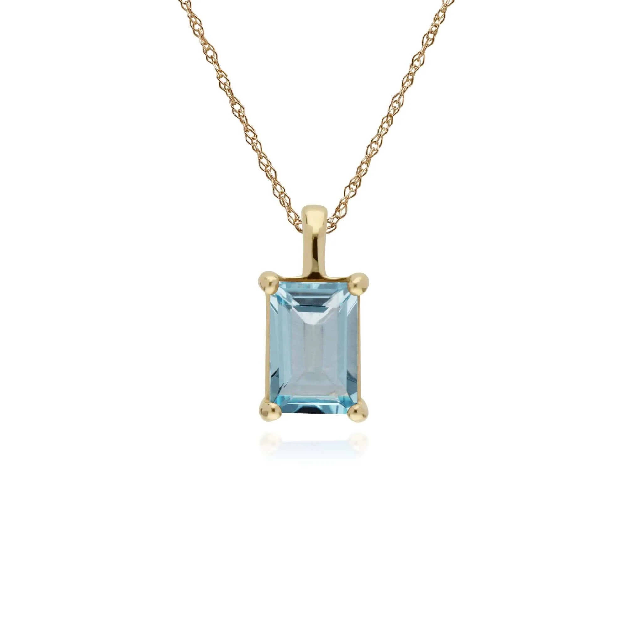 Classic Round Blue Topaz Single Stone Baguette Stud Earrings & Necklace Set in 9ct Yellow Gold sold by Gemondo Jewellery product image thumbnail 3