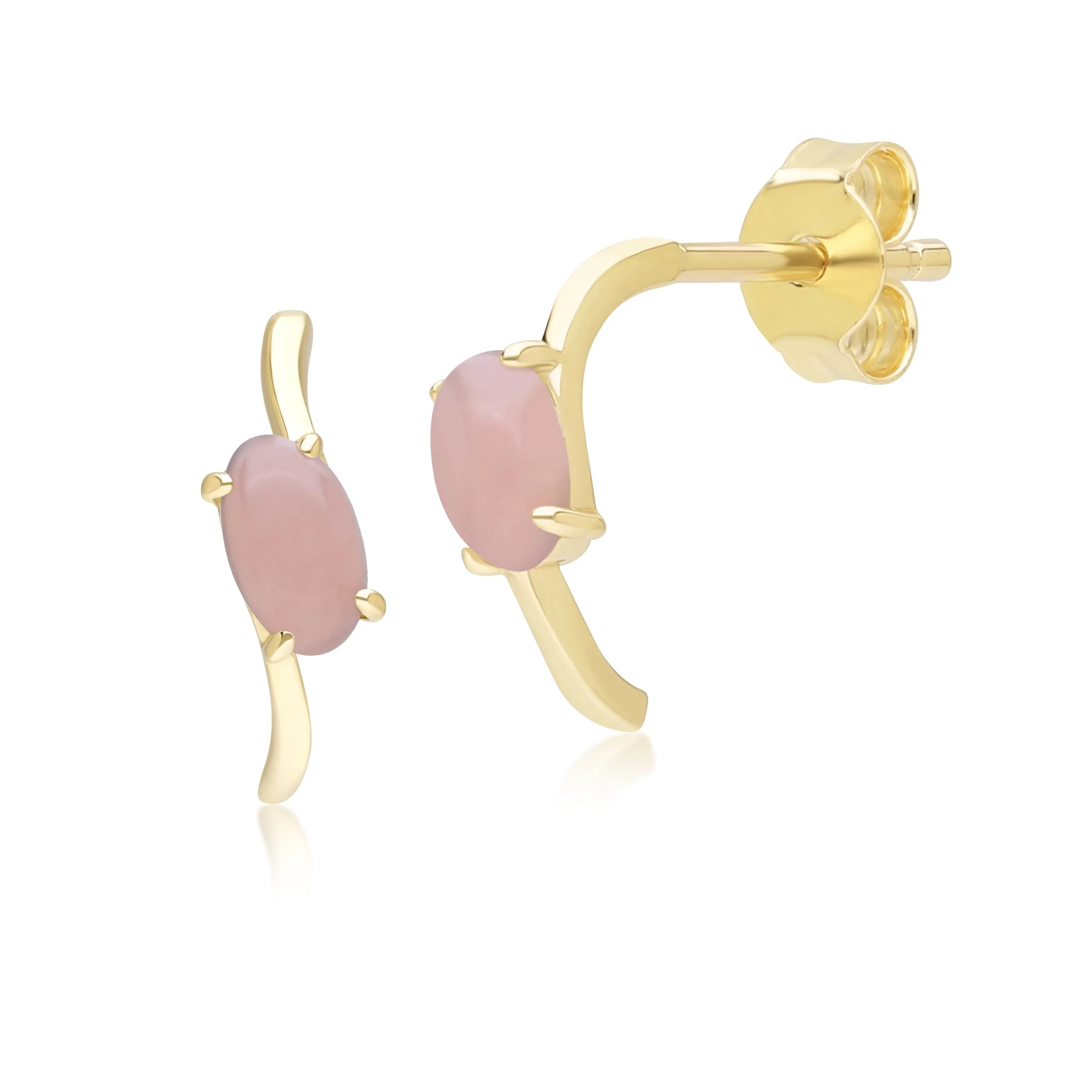 Classic Oval Pink Opal Half Hoop Earrings in 9ct Yellow Gold sold by Gemondo Jewellery