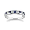 Classic Square Light Blue Sapphire & Diamond Half Eternity Ring in 9ct White Gold sold by Gemondo Jewellery