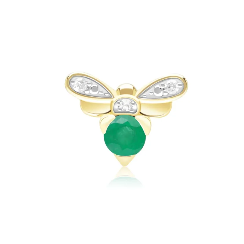 Honeycomb Inspired Emerald and Diamond Bee Pin in 9ct Yellow Gold sold by Gemondo Jewellery