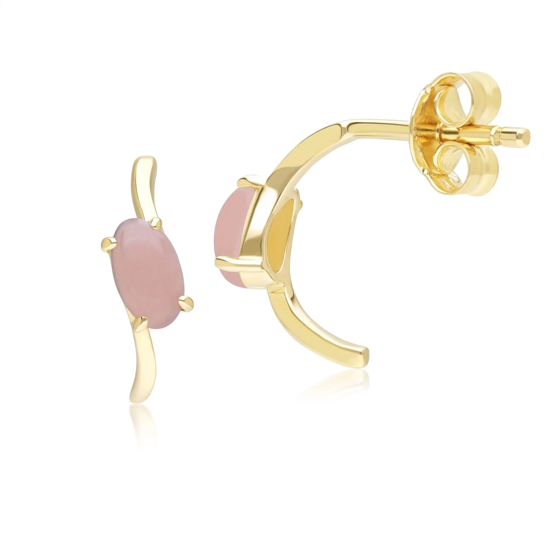 Classic Oval Pink Opal Half Hoop Earrings in 9ct Yellow Gold sold by Gemondo Jewellery product image thumbnail 3