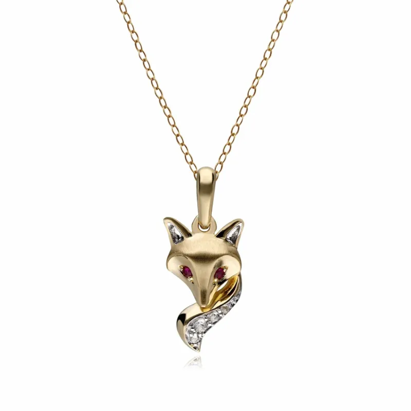 Gardenia Ruby Fox Pendant Necklace In 9ct Yellow Gold sold by Gemondo Jewellery