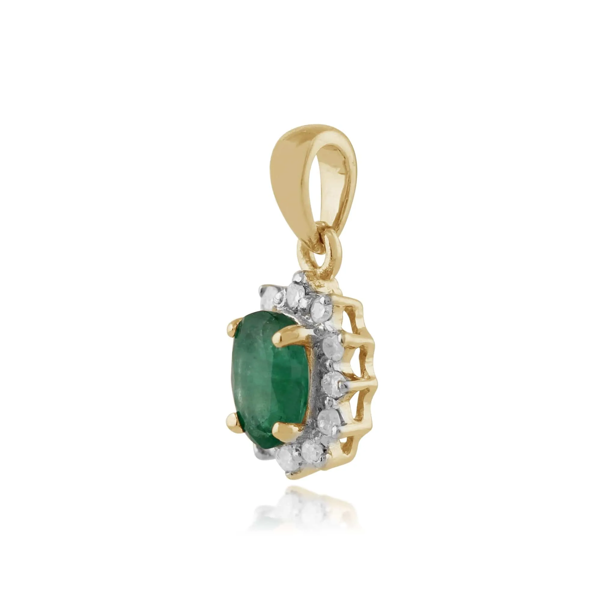 Classic Oval Emerald & Diamond Cluster Pendant in 9ct Yellow Gold sold by Gemondo Jewellery product image thumbnail 2