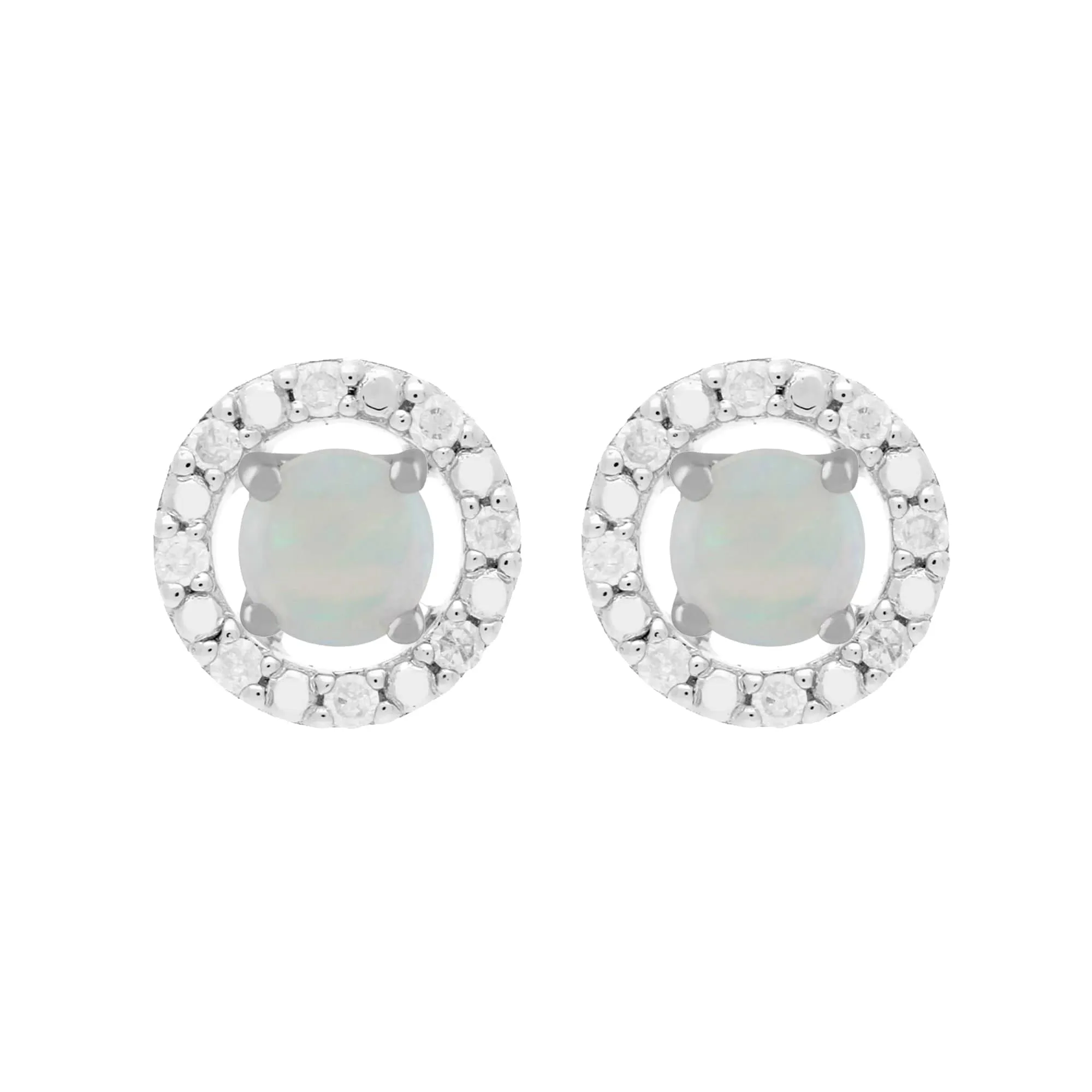 Classic Round Opal Stud Earrings and Detachable Diamond Round Ear Jacket in 9ct White Gold sold by Gemondo Jewellery
