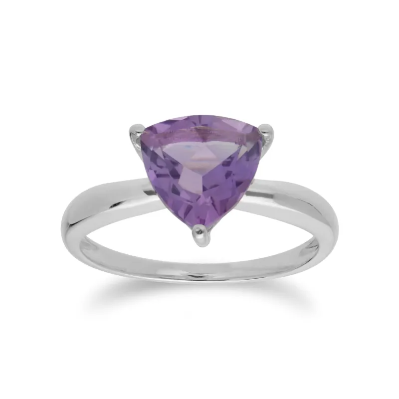 Geometric Trillion Amethyst Triangle Prism Ring in 925 Sterling Silver sold by Gemondo Jewellery
