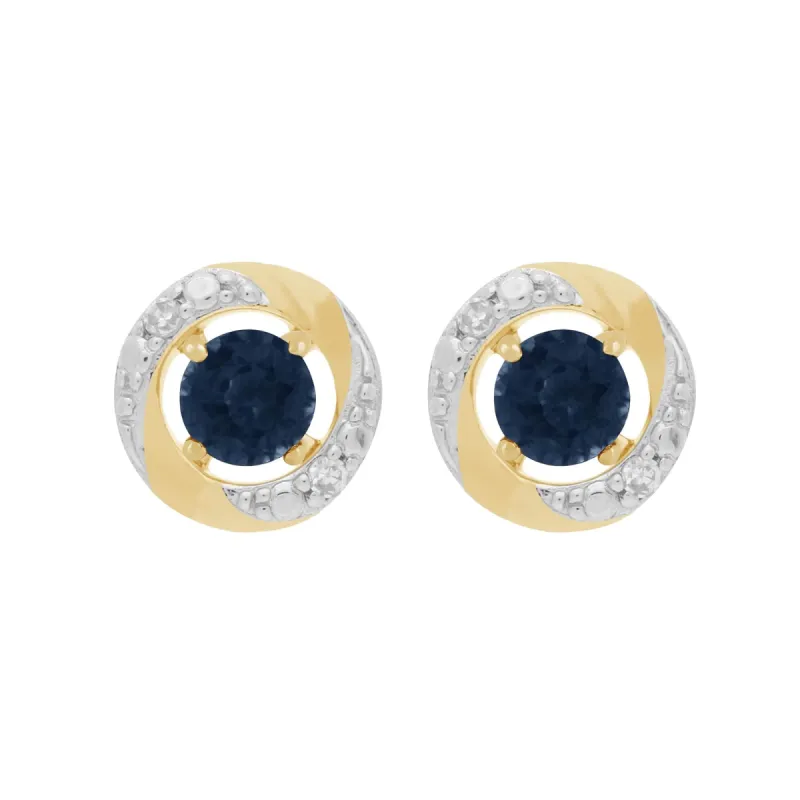 Classic Round Blue Sapphire Stud Earrings with Detachable Diamond Halo Ear Jacket in 9ct Yellow Gold sold by Gemondo Jewellery