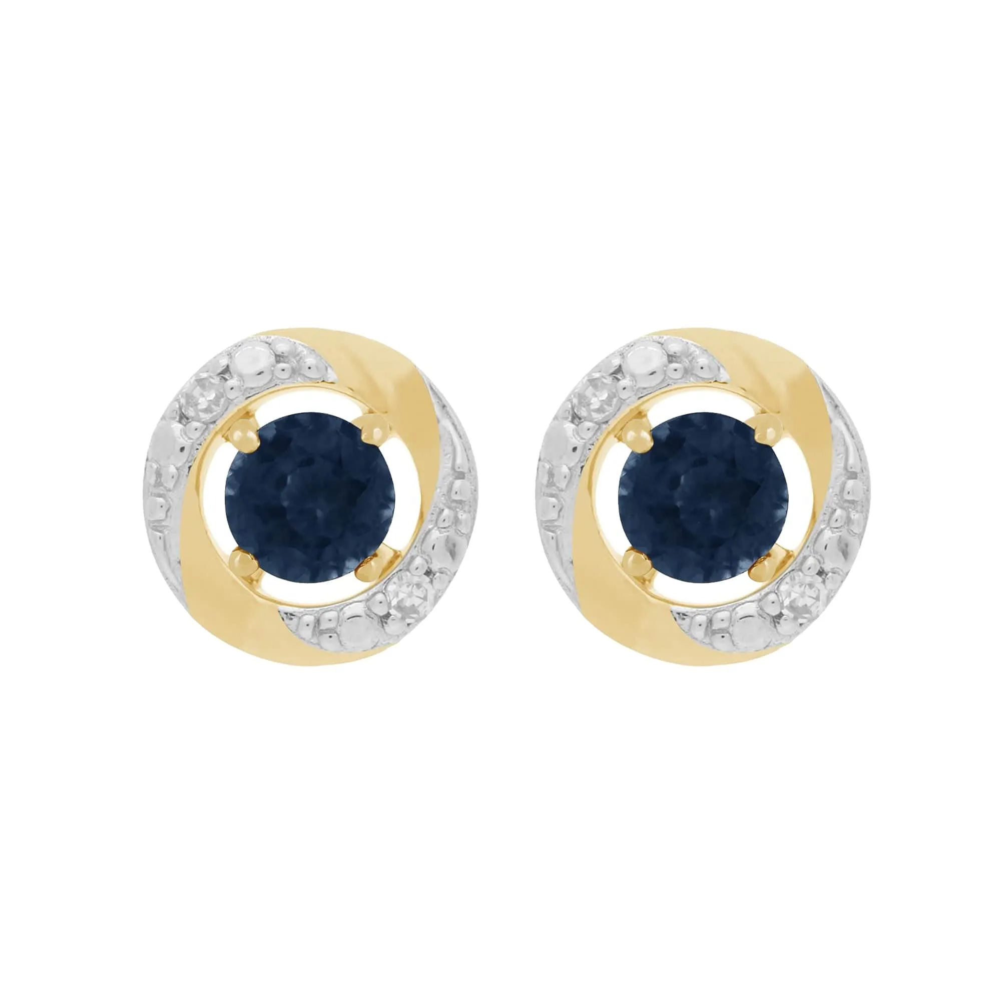 Classic Round Blue Sapphire Stud Earrings with Detachable Diamond Halo Ear Jacket in 9ct Yellow Gold sold by Gemondo Jewellery