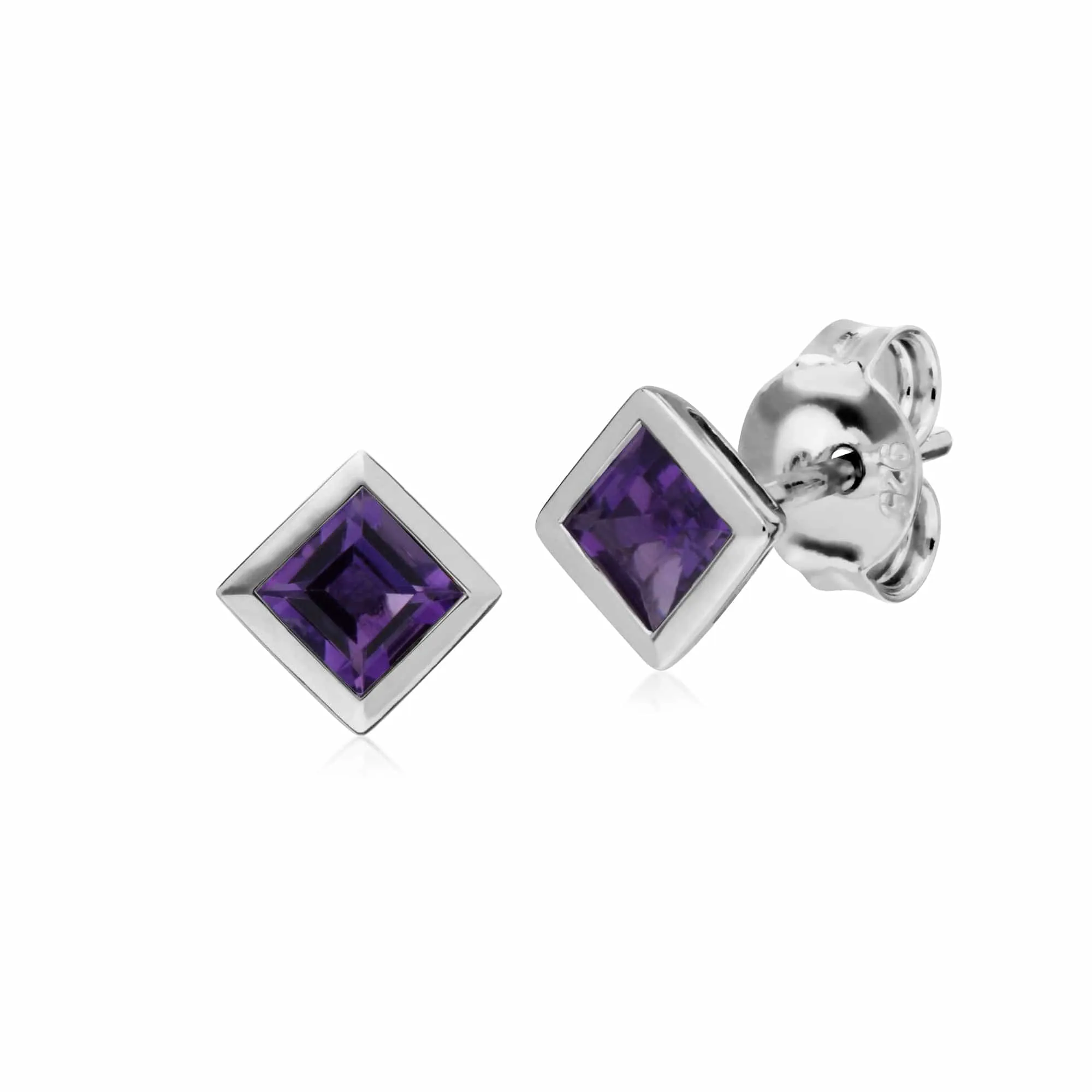Classic Square Amethyst Bezel Stud Earrings in 925 Sterling Silver sold by Gemondo Jewellery
