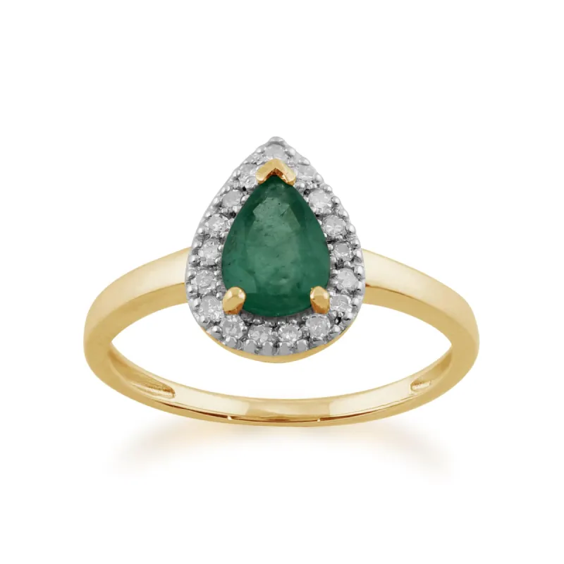 Classic 0.66ct Pear Emerald & Diamond Ring in 9ct Yellow Gold sold by Gemondo Jewellery