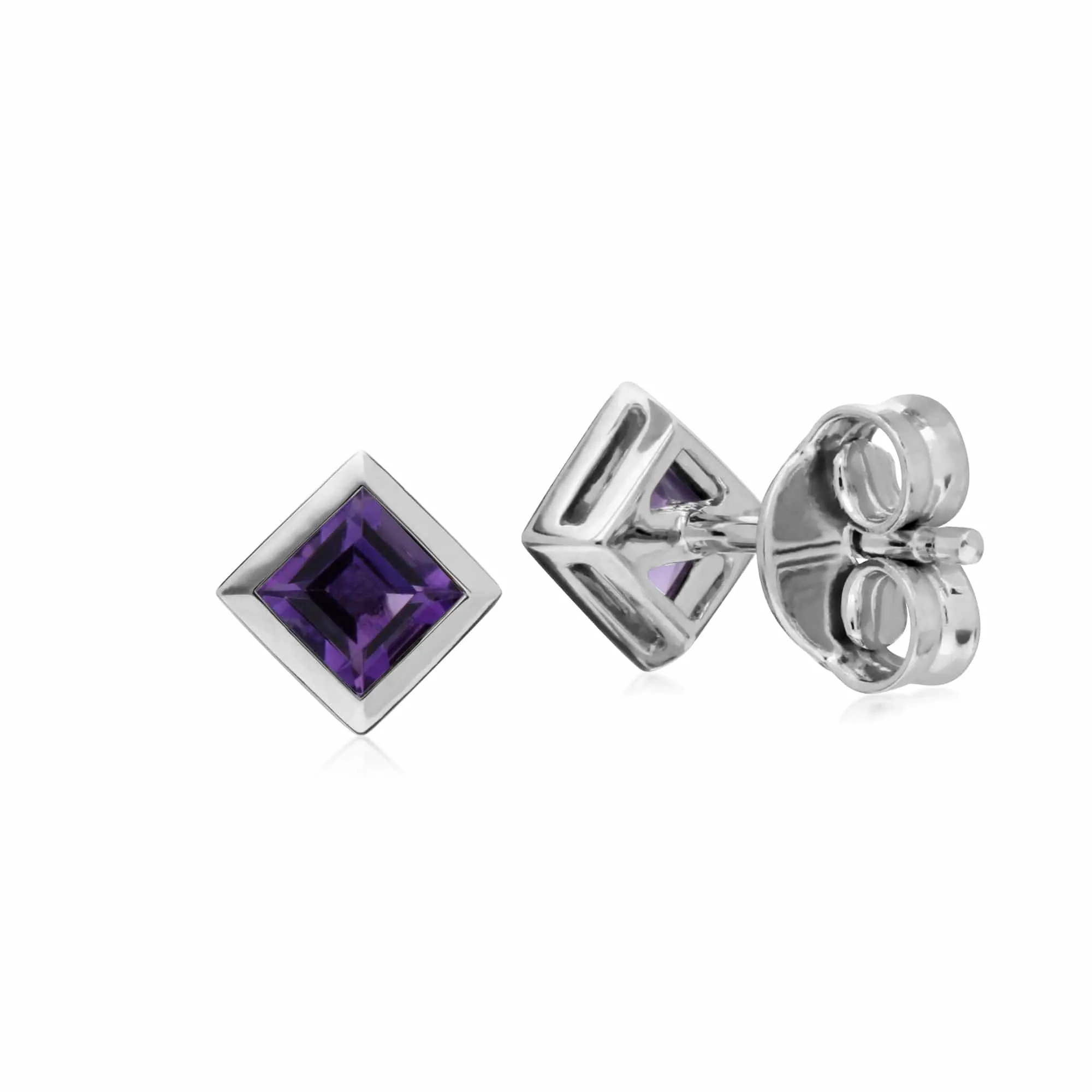 Classic Square Amethyst Bezel Stud Earrings in 925 Sterling Silver sold by Gemondo Jewellery product image thumbnail 2