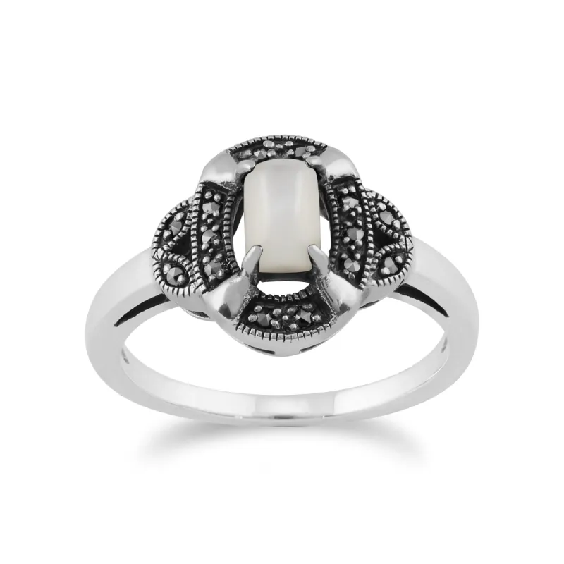 Gemondo 925 Sterling Silver 0.50ct Mother of Pearl & Marcasite Art Deco Ring sold by Gemondo Jewellery