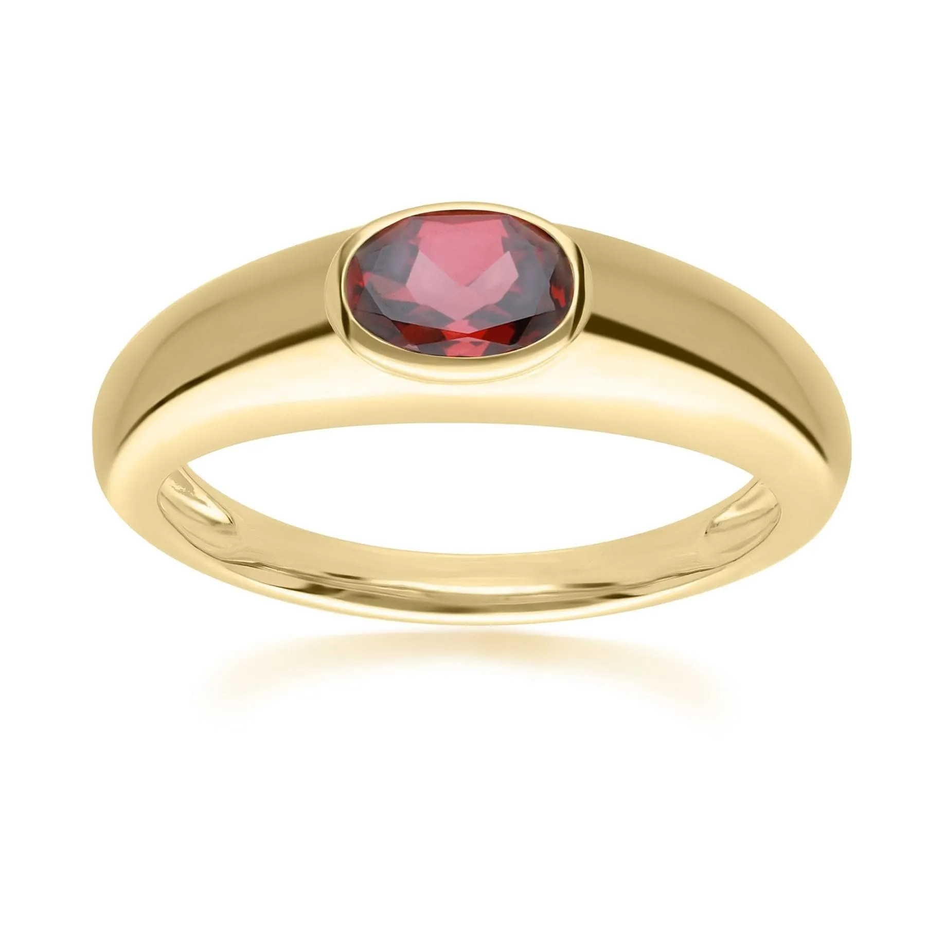 Modern Classic Oval Garnet Ring in 18ct Gold Plated Silver sold by Gemondo Jewellery