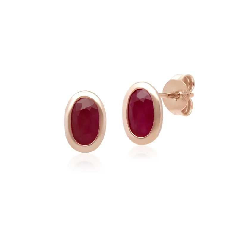 Classic Oval Ruby Stud Earrings in 9ct Rose Gold sold by Gemondo Jewellery