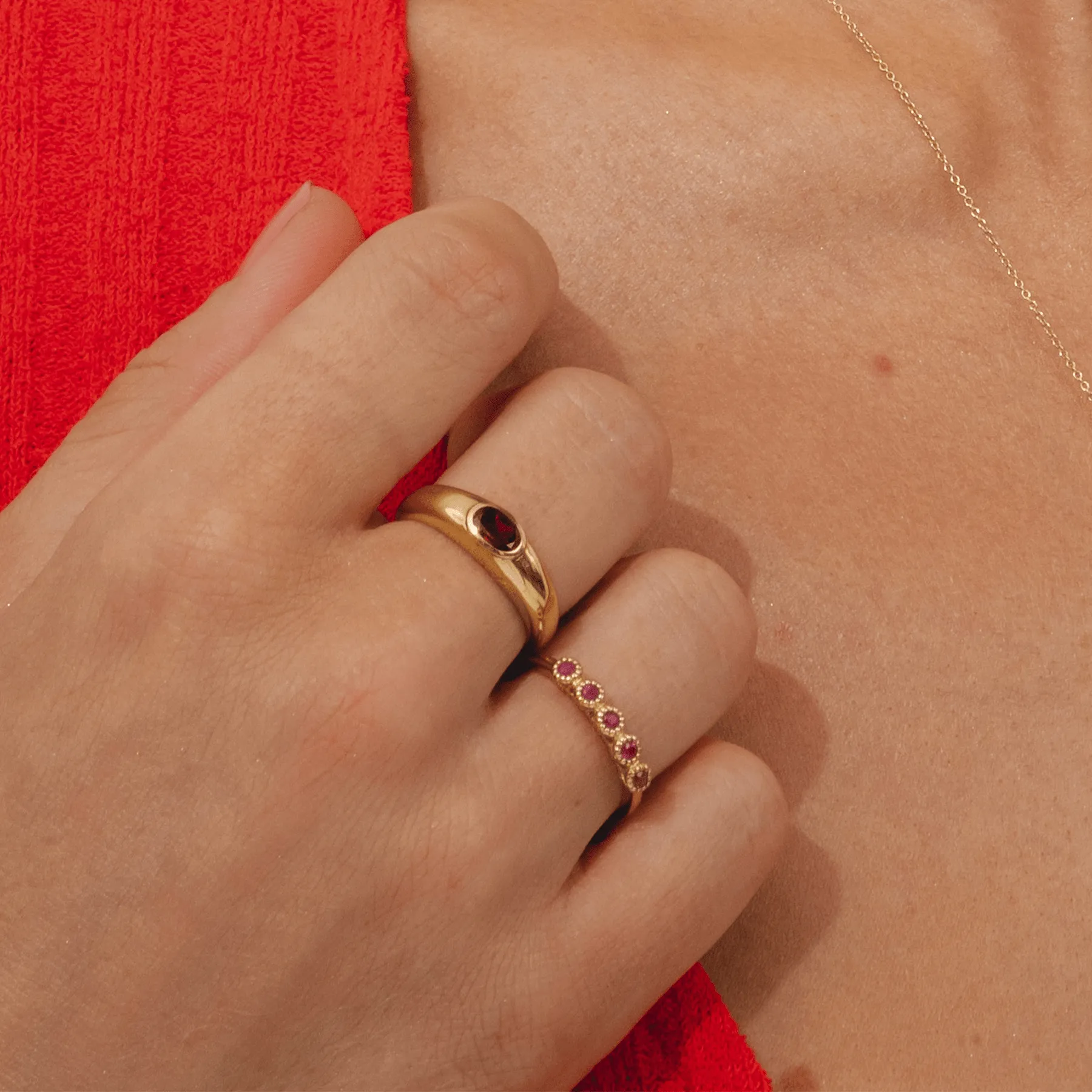 Modern Classic Oval Garnet Ring in 18ct Gold Plated Silver sold by Gemondo Jewellery product image thumbnail 2