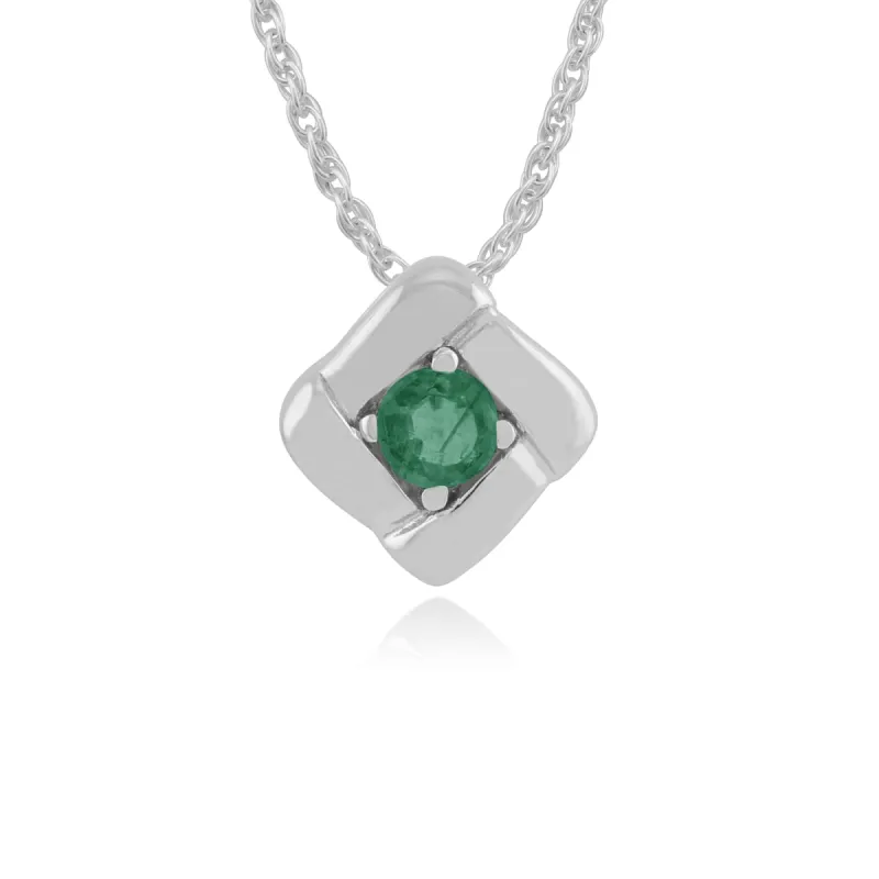 Classic Round Emerald Single Stone Square Crossover Pendant in 925 Sterling Silver sold by Gemondo Jewellery