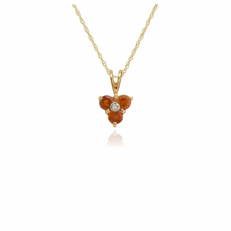 Floral Round Citrine & Diamond Pendant in 9ct Yellow Gold sold by Gemondo Jewellery