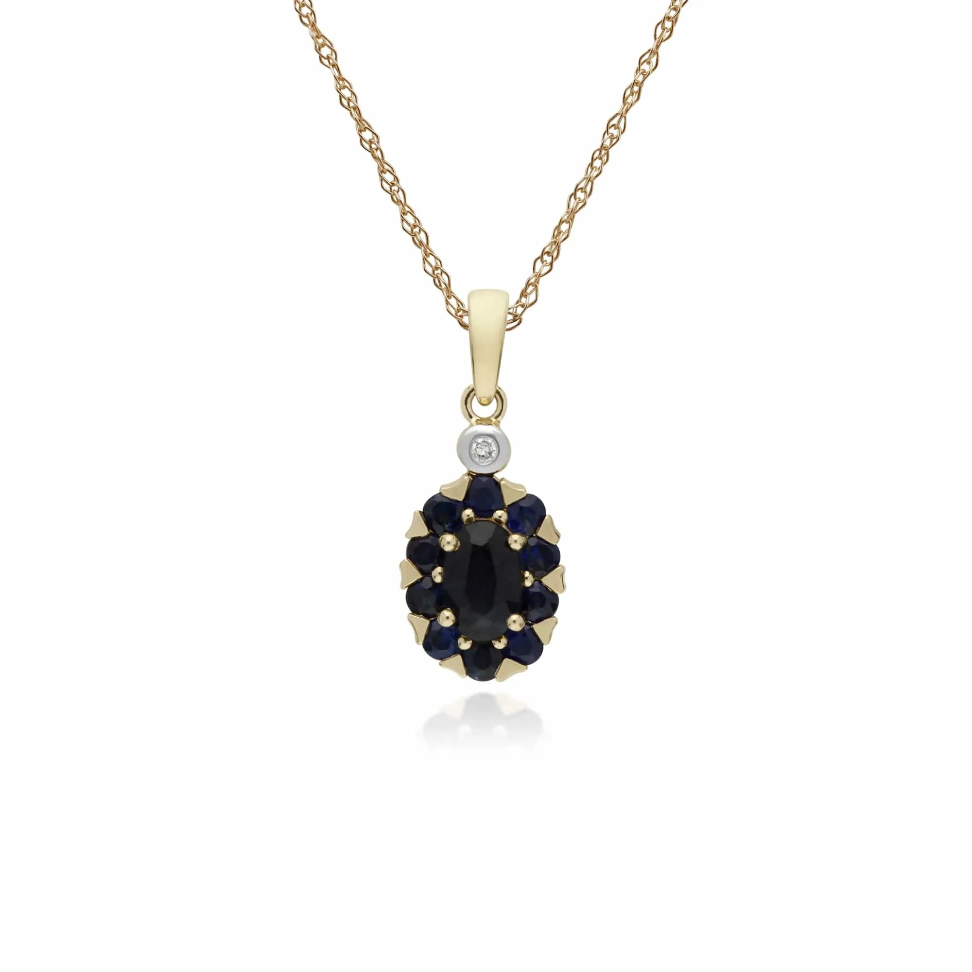 Gemondo 9ct Yellow Gold Sapphire & Diamond Oval Cluster Pendant on 45cm Chain sold by Gemondo Jewellery