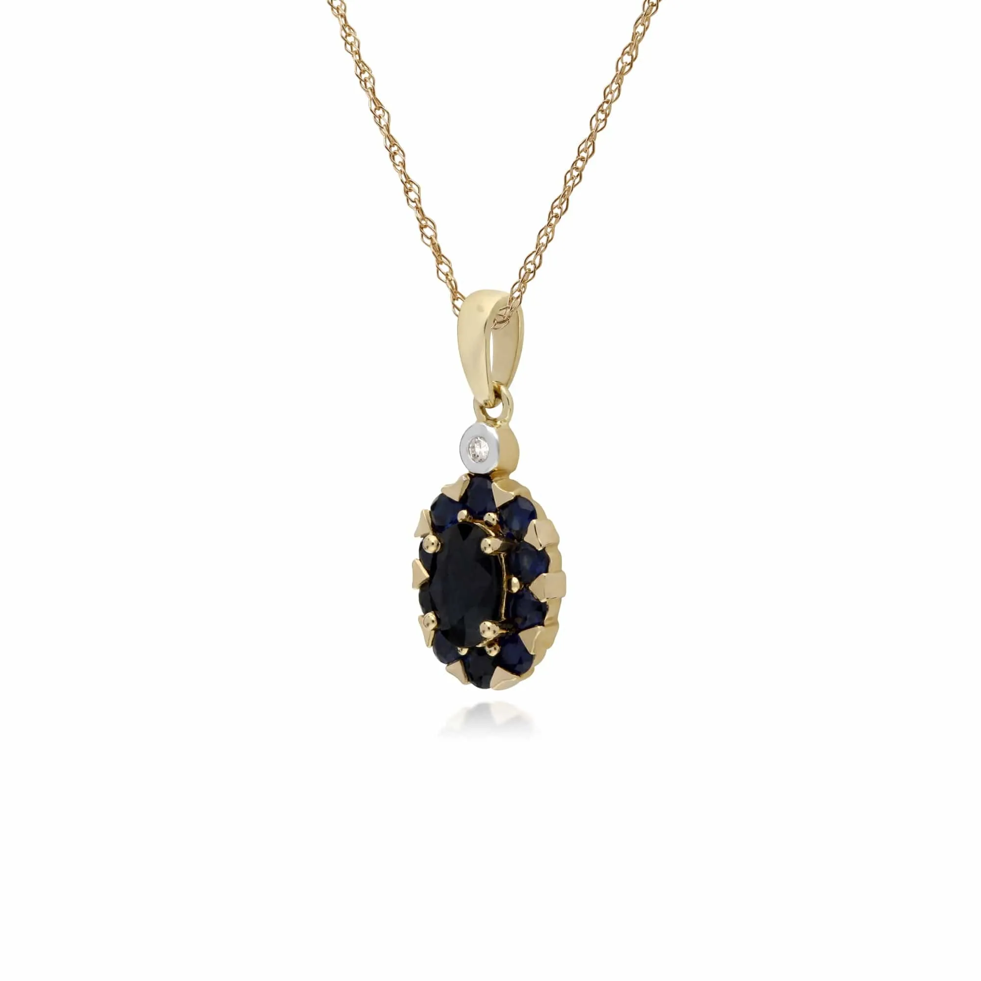 Gemondo 9ct Yellow Gold Sapphire & Diamond Oval Cluster Pendant on 45cm Chain sold by Gemondo Jewellery product image thumbnail 2