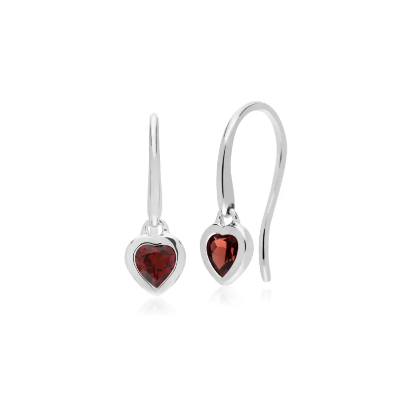 Essential Heart Shaped Garnet Drop Earrings in 925 Sterling Silver sold by Gemondo Jewellery