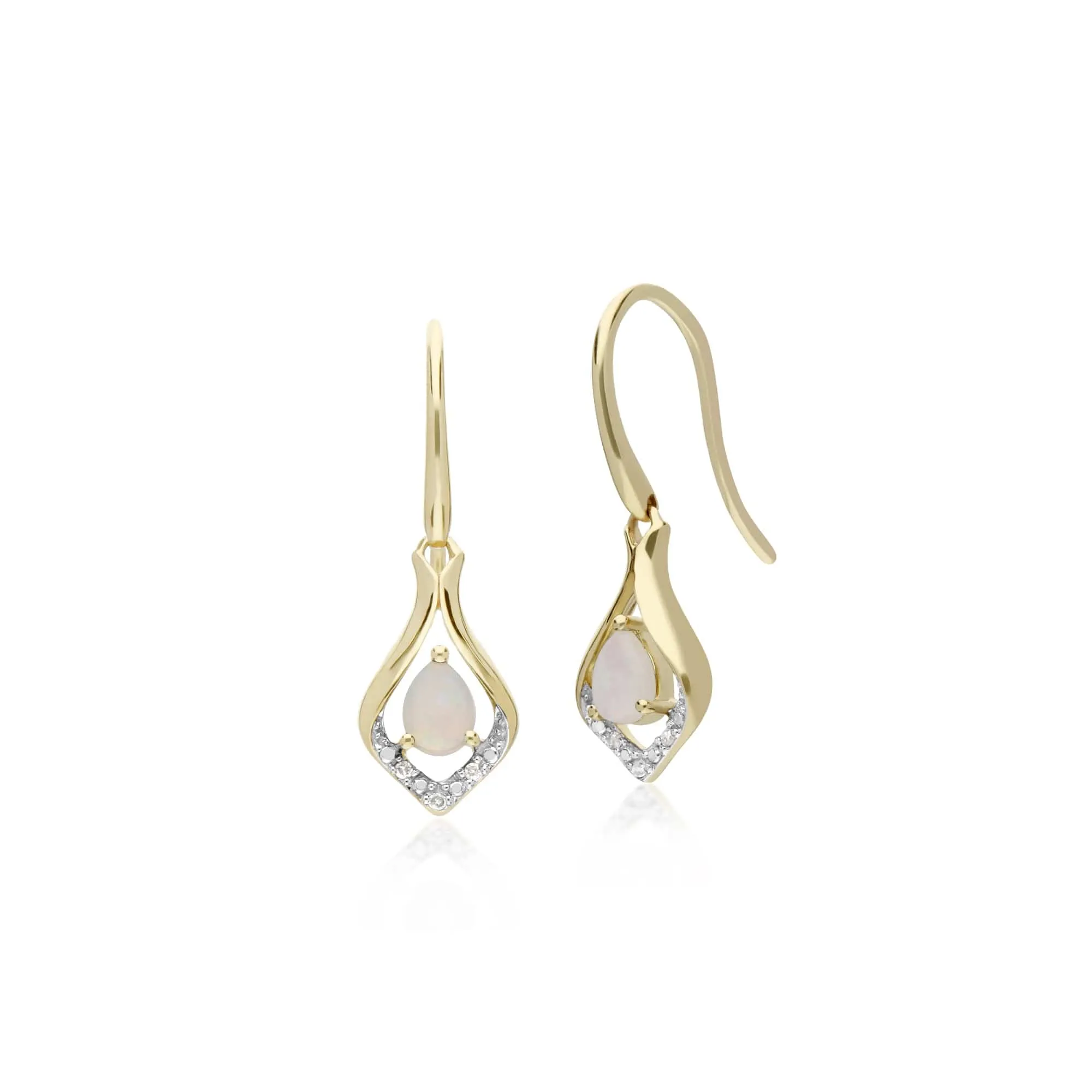 Gemondo 9ct Yellow Gold Round Opal & Diamond Leaf Drop Earrings sold by Gemondo Jewellery