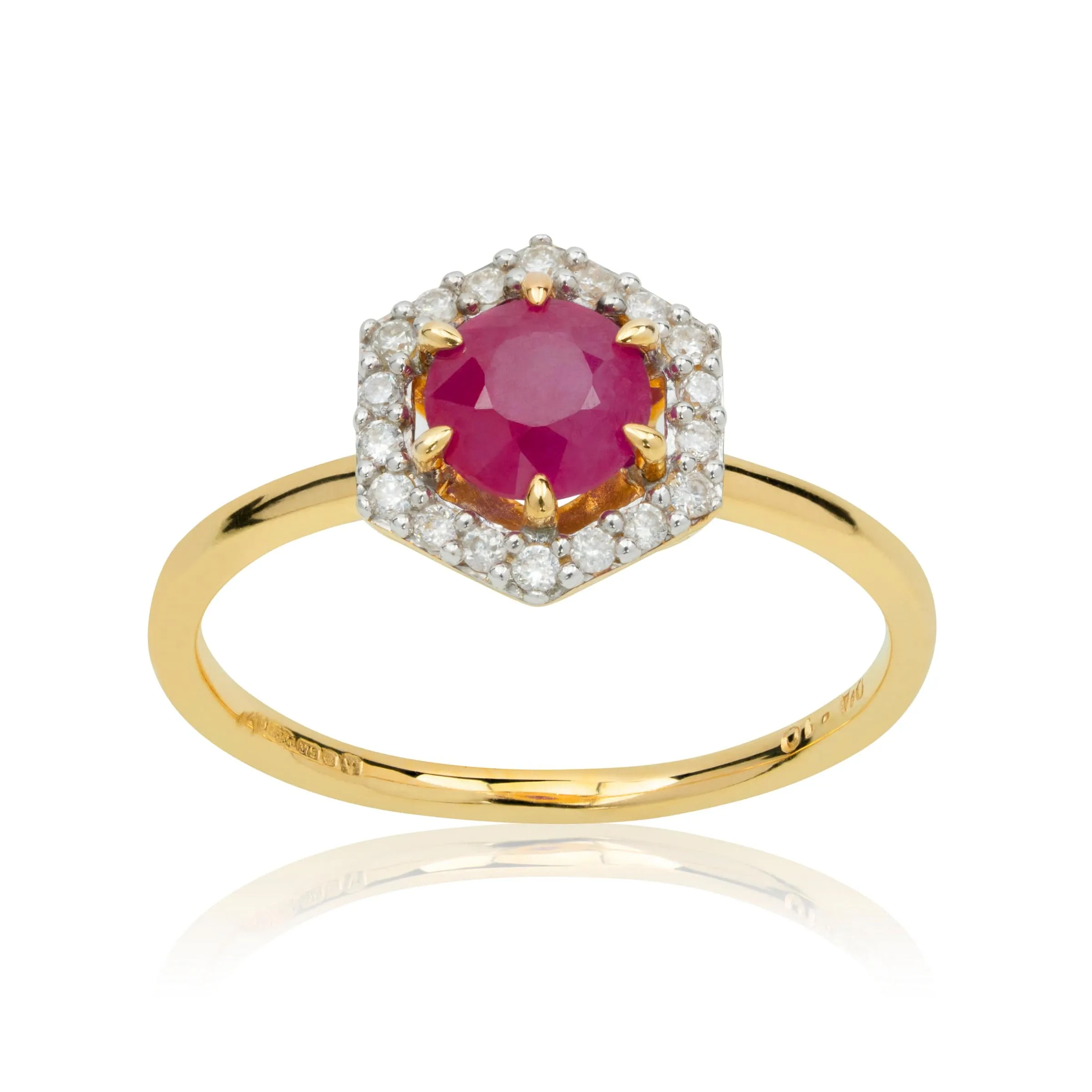 18ct Yellow Gold 0.92ct Ruby & Diamond Halo Engagement Ring sold by Gemondo Jewellery product image thumbnail 2