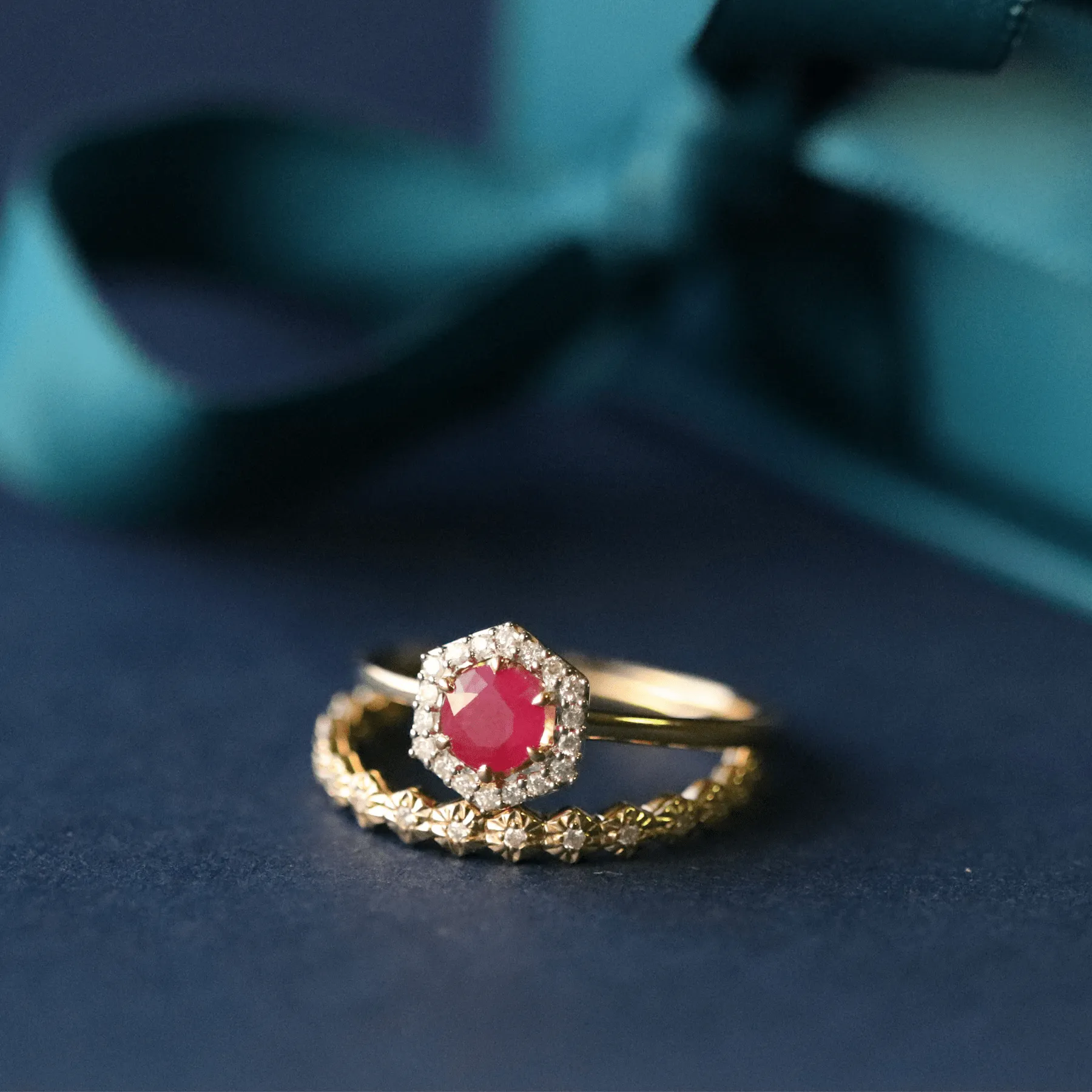 18ct Yellow Gold 0.92ct Ruby & Diamond Halo Engagement Ring sold by Gemondo Jewellery product image thumbnail 3