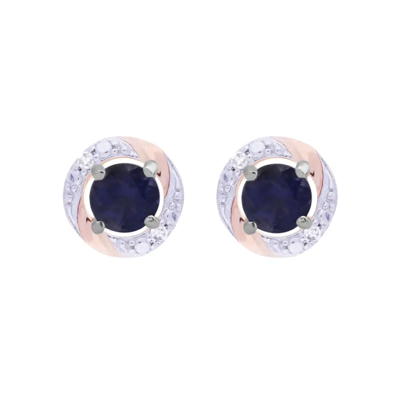 Classic Round Iolite Stud Earrings with Detachable Diamond Round Earrings Jacket Set in 9ct White Gold sold by Gemondo Jewellery