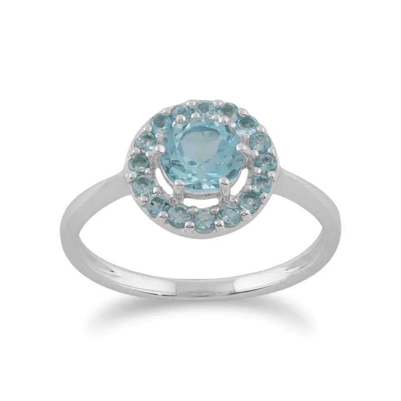 Gemondo 9ct White Gold 1.07ct Blue Topaz Halo Ring made by Gemondo Jewellery