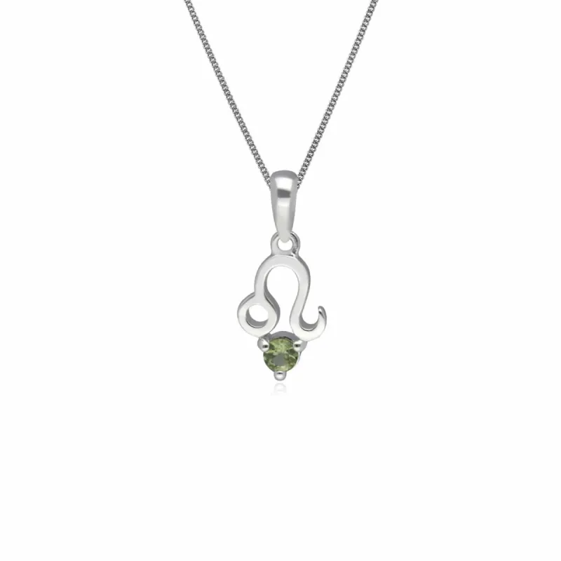 Peridot Leo Zodiac Charm Necklace in 9ct White Gold sold by Gemondo Jewellery