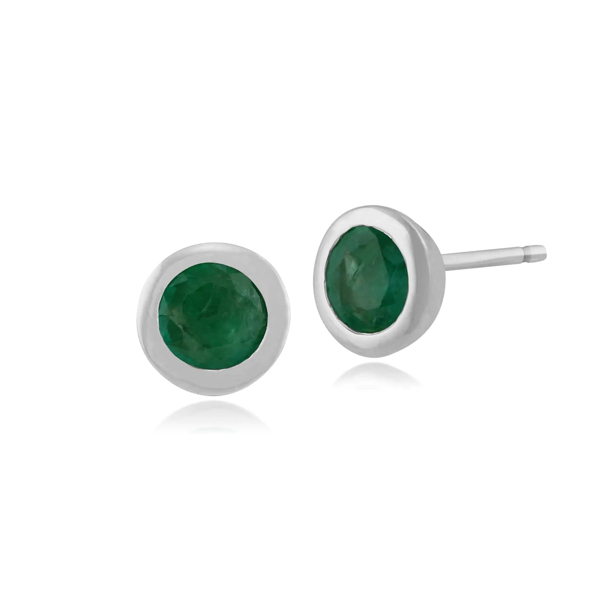 Classic Round Emerald Bezel Set Stud Earrings in 9ct White Gold sold by Gemondo Jewellery