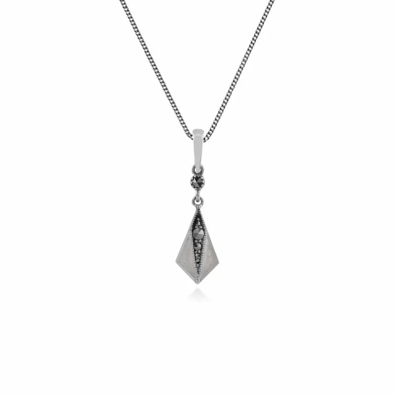 Gemondo Sterling Silver White Enamel & Marcasite Art Deco Pendant on 45cm Chain sold by Gemondo Jewellery