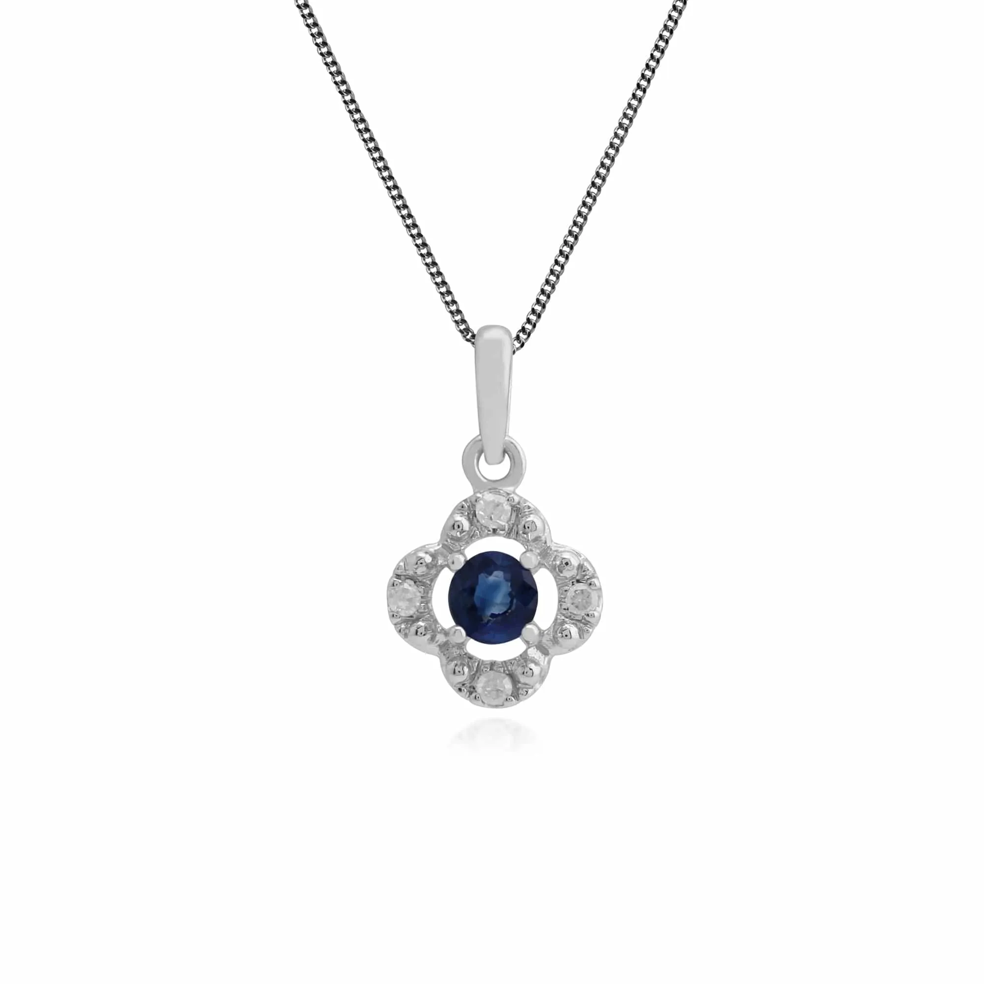 Gemondo 9ct White Gold 0.14ct Sapphire & Diamond Floral Pendant on 45cm Chain sold by Gemondo Jewellery