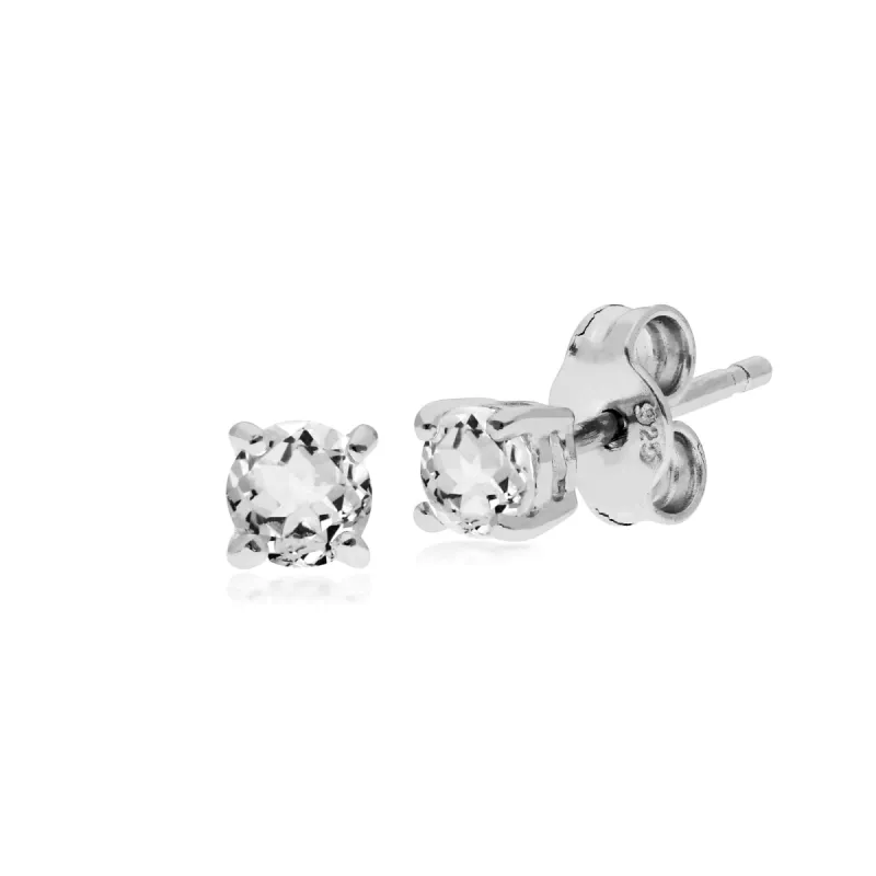 Essential Round White Topaz Claw Set Stud Earrings in 925 Sterling Silver sold by Gemondo Jewellery
