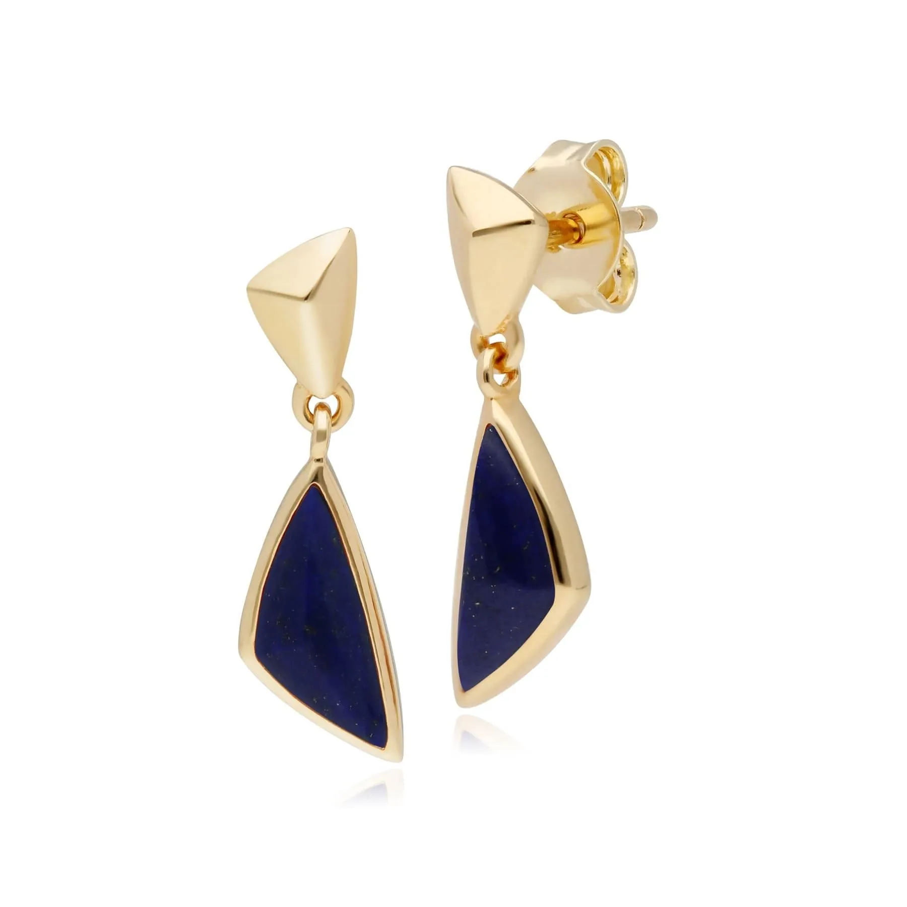 Micro Statement Lapis Lazuli Drop Earrings in Gold Plated Silver sold by Gemondo Jewellery