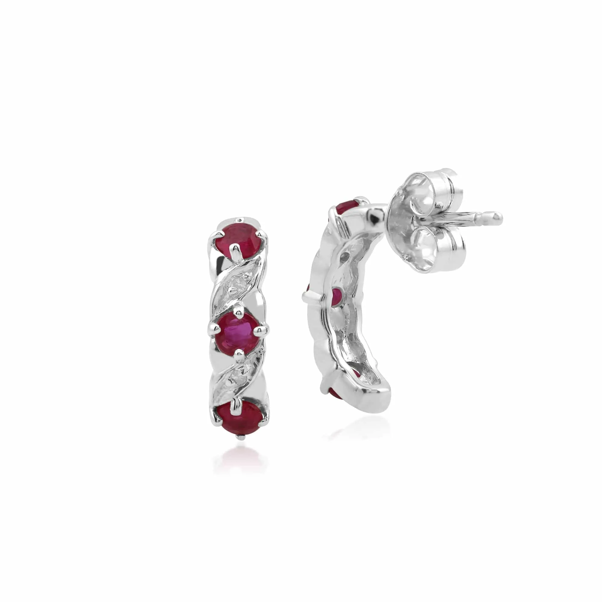 Classic Round Ruby & Diamond Half Hoop Earrings in 9ct White Gold sold by Gemondo Jewellery product image thumbnail 2