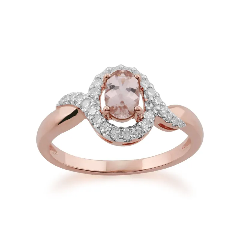Classic Morganite & Diamond Twist Halo Ring in 9ct Rose Gold sold by Gemondo Jewellery