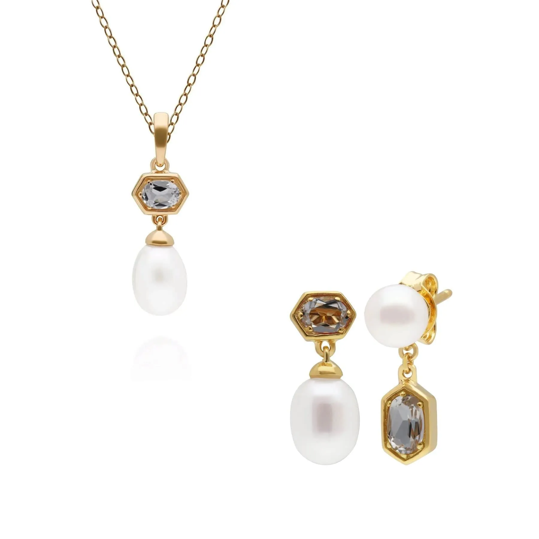 Modern Pearl & Topaz Pendant & Earring Set in Gold Plated Silver sold by Gemondo Jewellery