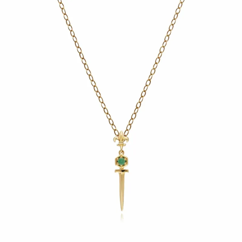 ECFEW™ Emerald Sword Pendant Necklace In 9ct Yellow Gold sold by Gemondo Jewellery